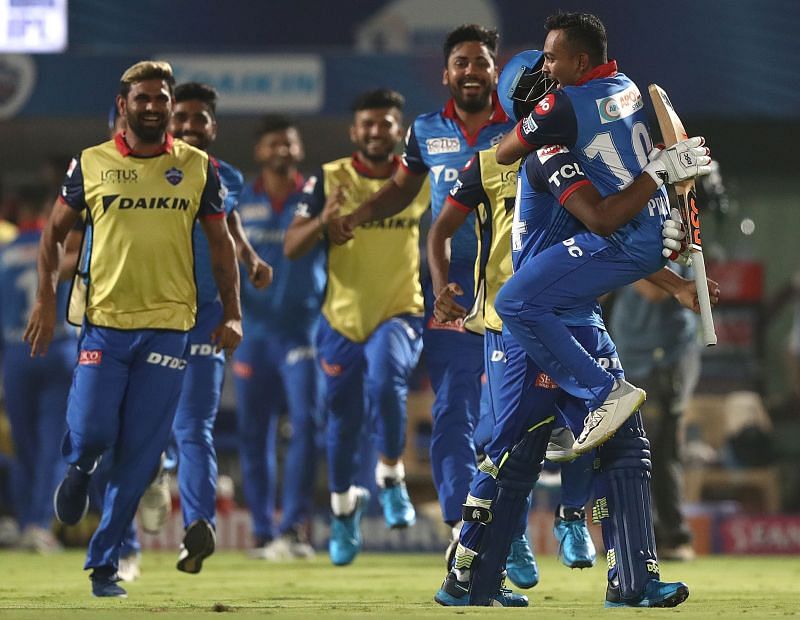 Delhi Capitals players rejoicing after a victory