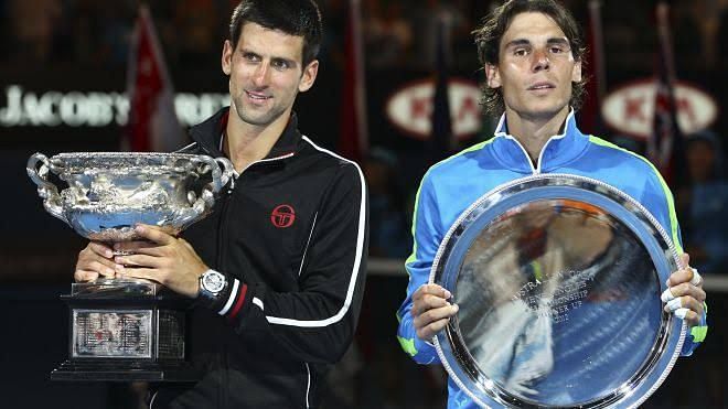 Novak Djokovic (left) beat Rafael Nadal in an epic 2012 final