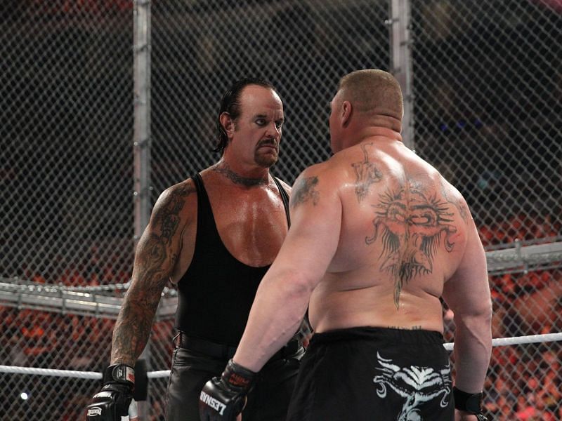 The Undertaker and Brock Lesnar pounded each other inside the cell