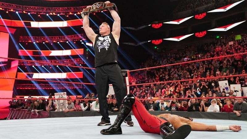 Lesnar stands tall over a fallen Ricochet