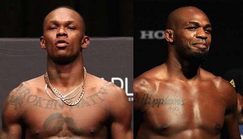 Israel Adesanya (left) is tuning up his beef with Jon Jones