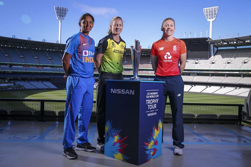 Harmanpreet Kaur (left) Heather Knight (centre), and Rachael Haynes (right)