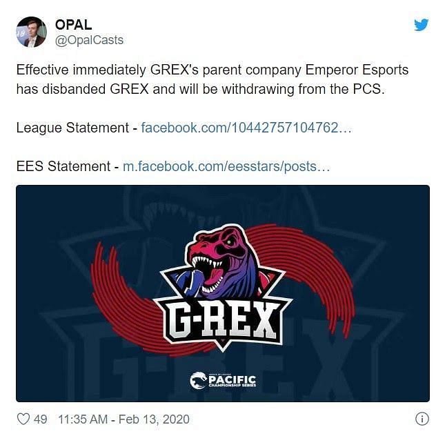 After getting disbanded, the G-Rex squad withdraws from this season&#039;s PCS
