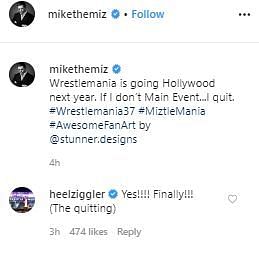 Ziggler&#039;s response to the idea of The Miz quitting WWE