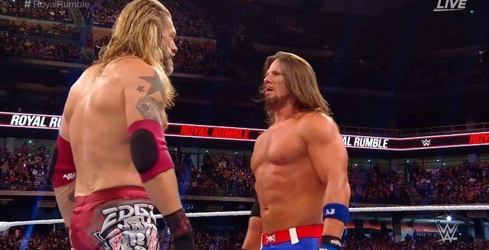 Edge and AJ Styles facing-off at The Rumble