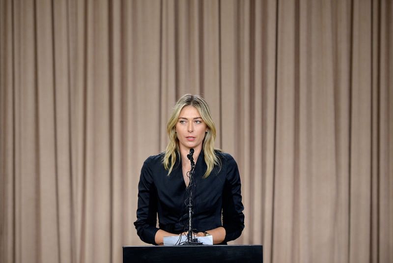 Sharapova interacting with the media after her doping ban.