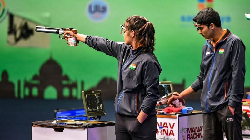 Manu Bhaker (L) and Saurabh Chaudhary (R) have been flawless in 10-meter air pistol mixed event at the 2019 ISSF World Cup series (Courtesy: ESPN)