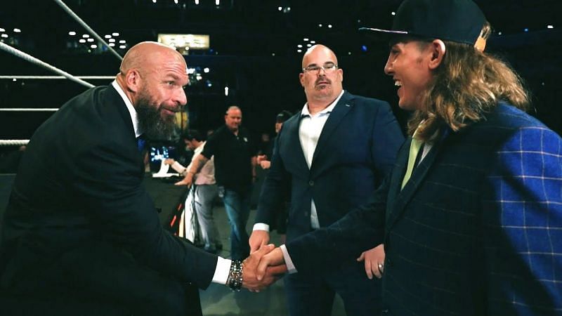 Matt Riddle being welcomed to NXT by Triple H