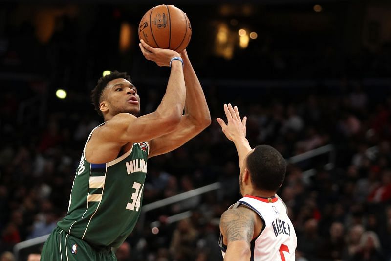 Giannis Antetokounmpo&#039;s jump shot has improved considerably this season