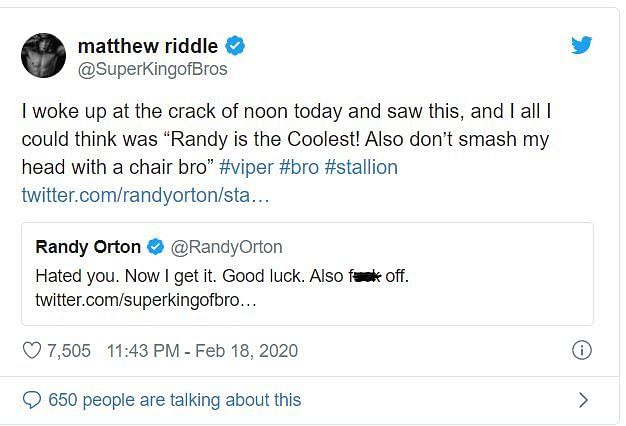 Riddle replies to Orton (Twitter)