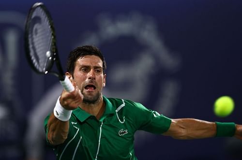 Novak Djokovic in action in Dubai