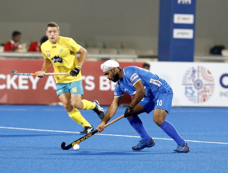 India&#039;s Simranjeet Singh in action during India&#039;s match against Australia in FIH Pro League