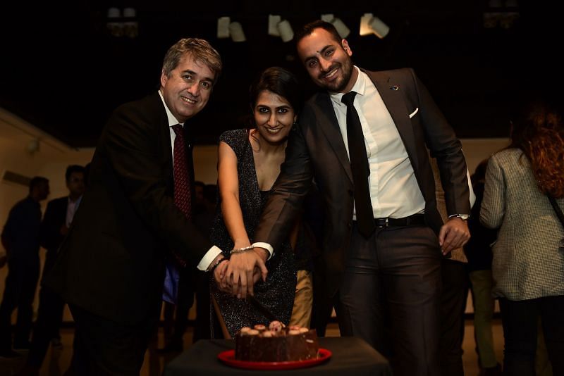 Mr. Jose Antonio Cachaza, Ms. Aakriti Vohra and Mr. Gary Udhwani celebrating the Third Anniversary of LaLiga in India