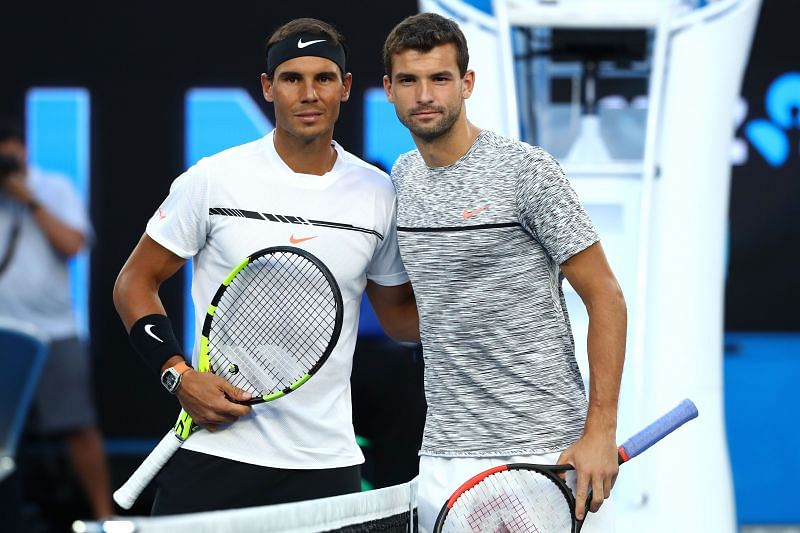 Rafael Nadal (L) and Grigor Dimitrov