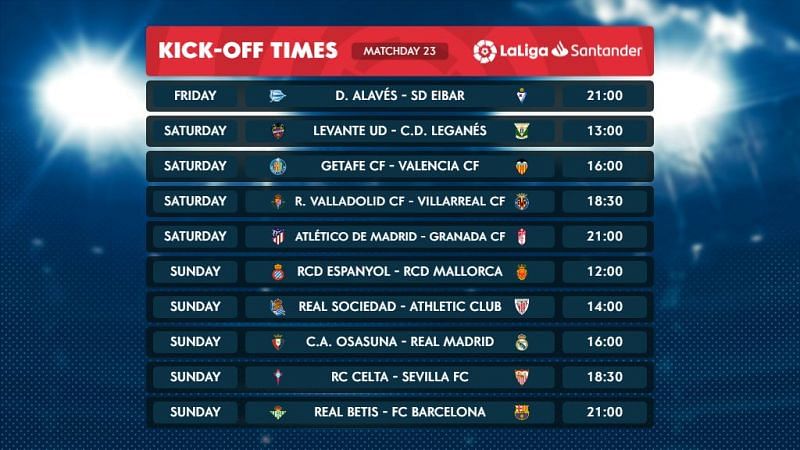 La Liga Matchday 23 fixtures