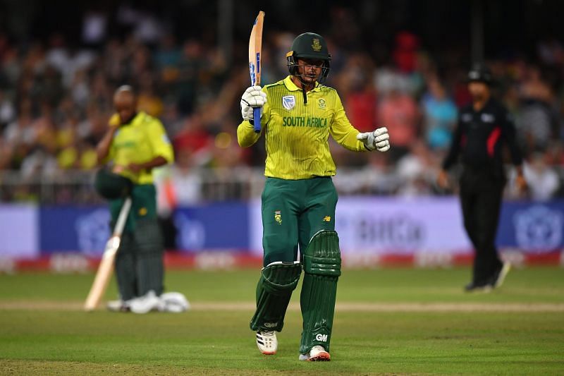 Quinton de Kock stared with a brilliant 70 as South Africa beat Australia by 12 runs.