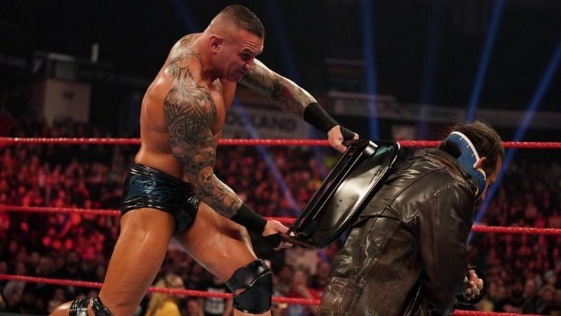 Randy Orton attacking a bruised and battered Matt Hardy on this week&#039;s RAW