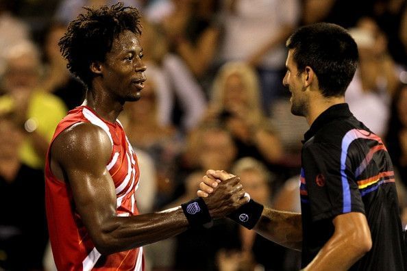 Djokovic (right) has beaten Monfils in all 17 matches they have played