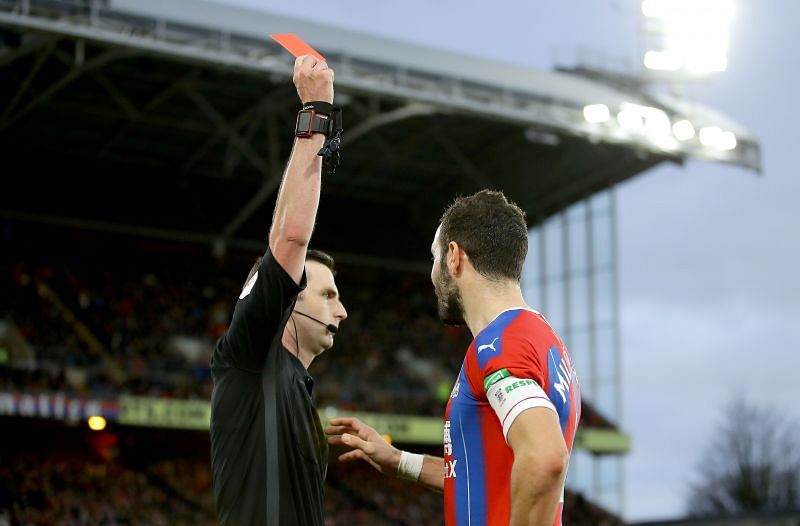 Luka Milivojevic was sent off in the FA Cup third round against Derby County