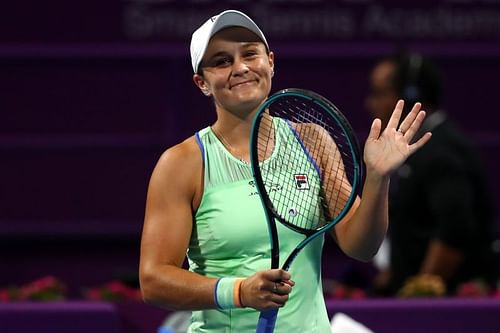 Ashleigh Barty acknowledges the crowd after her second-round win at the Qatar Open 2020