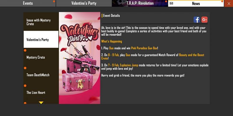 Free Fire Valentine S Party Event In Free Fire Complete Details
