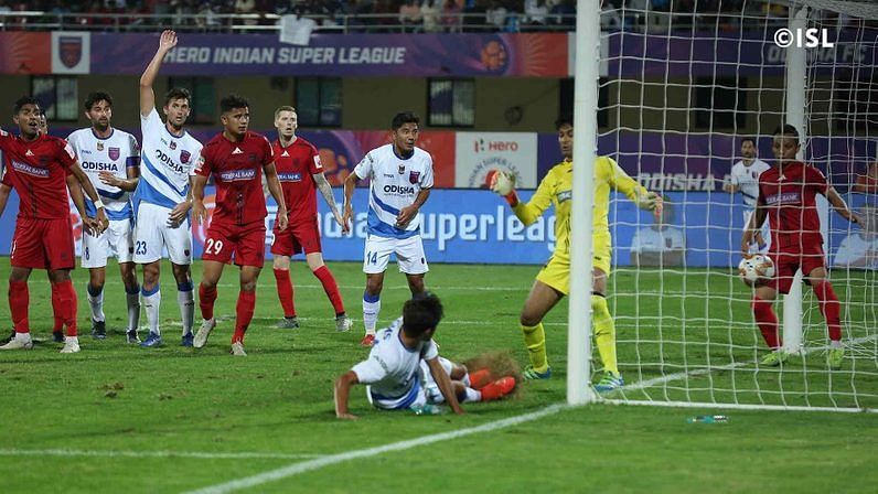 The all Indian backline of NorthEast United FC had a torrid time today (Image: ISL)
