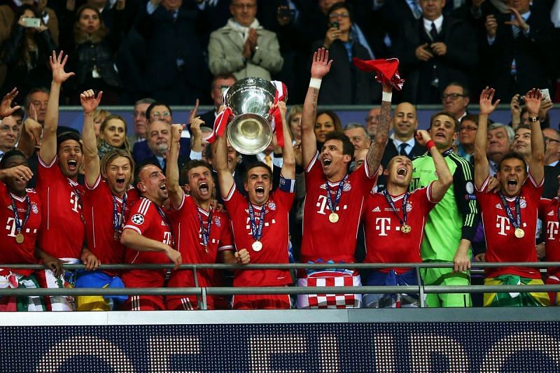 Bayern Munich celebrate their 2012-13 Champions League title