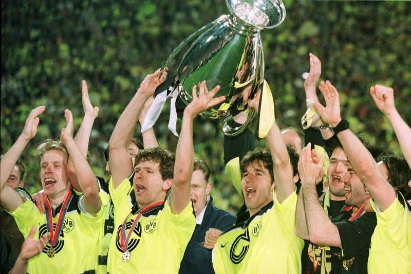Borussia Dortmund rejoice after winning the 1997 Champions League