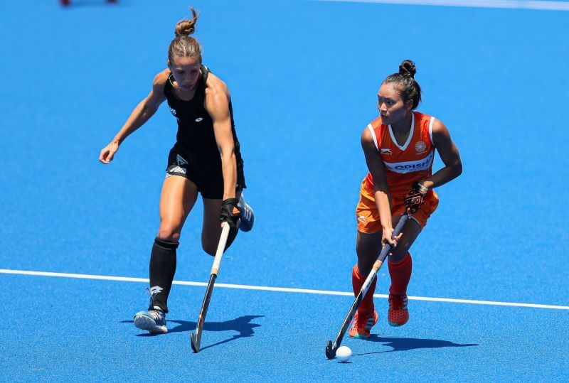 Lalremsiami taking on the Black Sticks Women