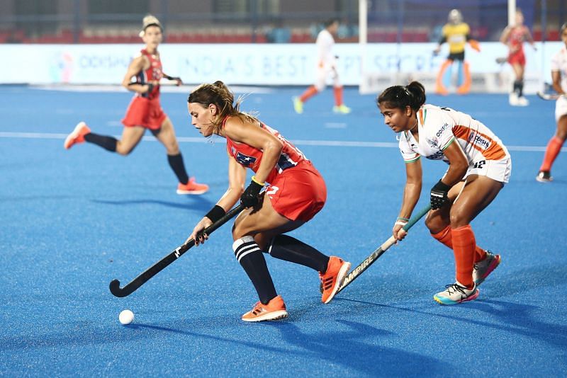 Neha during India&#039;s Olympic qualifiers against USA