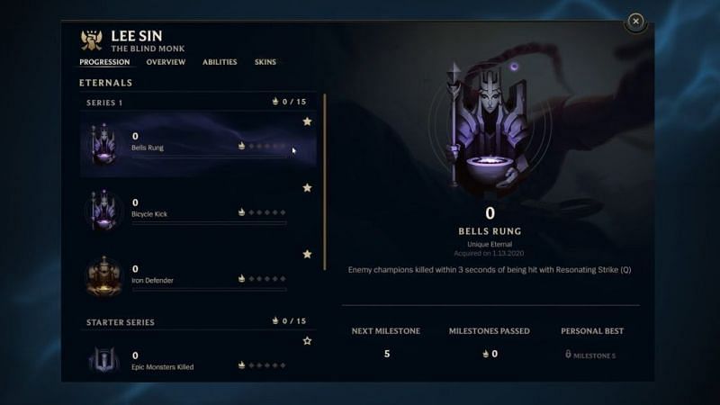 In-client progression page for each champion