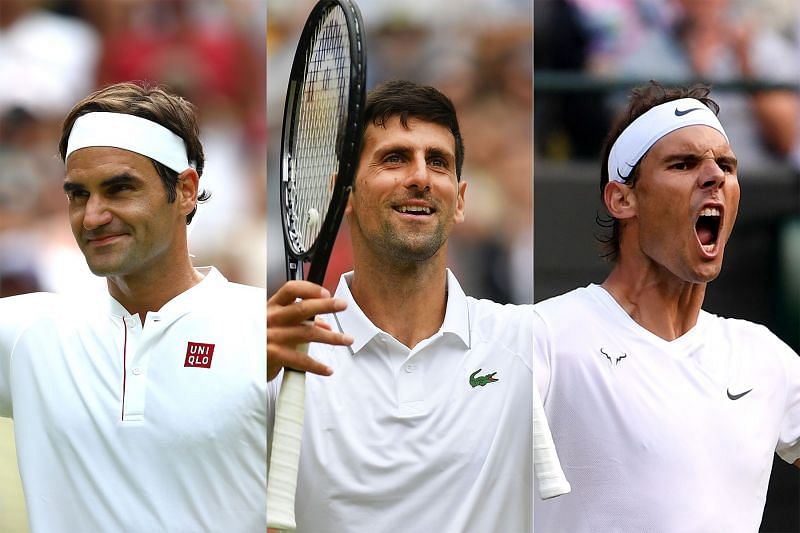 Roger Federer (Left), Novak Djokovic (Center), Rafael Nadal (Right)