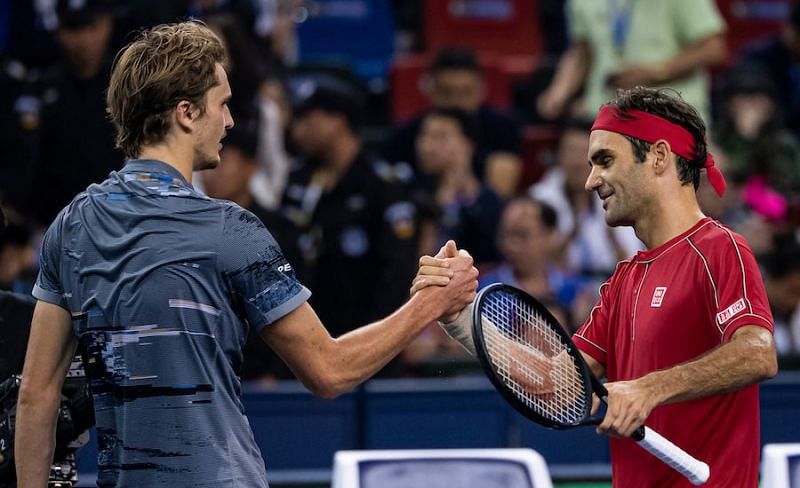 Federer lost to Zverev (left) in the 2019 Shanghai Masters quarterfinals.