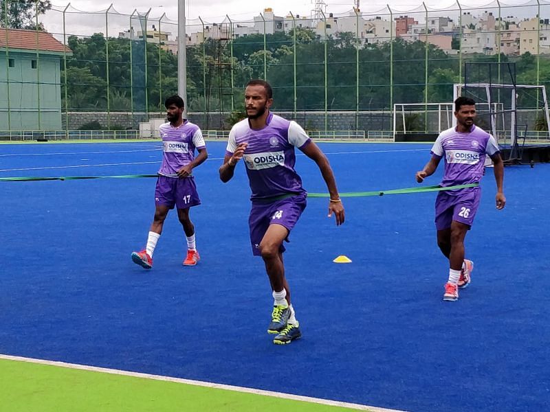 Indian Men&#039;s Hockey Team players during a training session