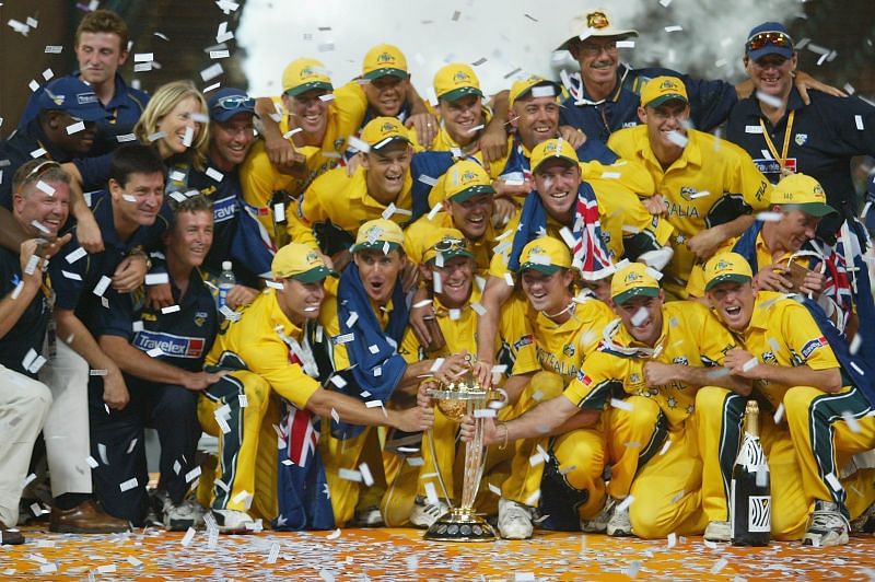 Australia celebrate with the trophy.