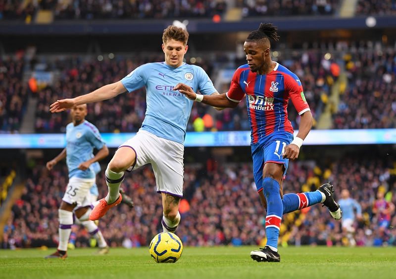 Manchester City&#039;s John Stones in action against Crystal Palace