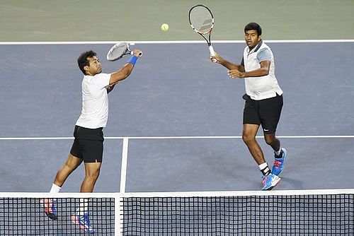 Leander Paes (left) with Rohan Bopanna.