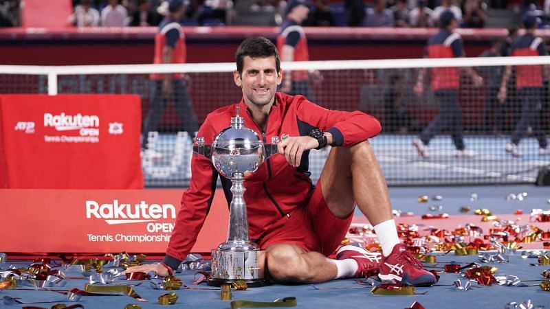 Djokovic poses with the 2019 Tokyo title