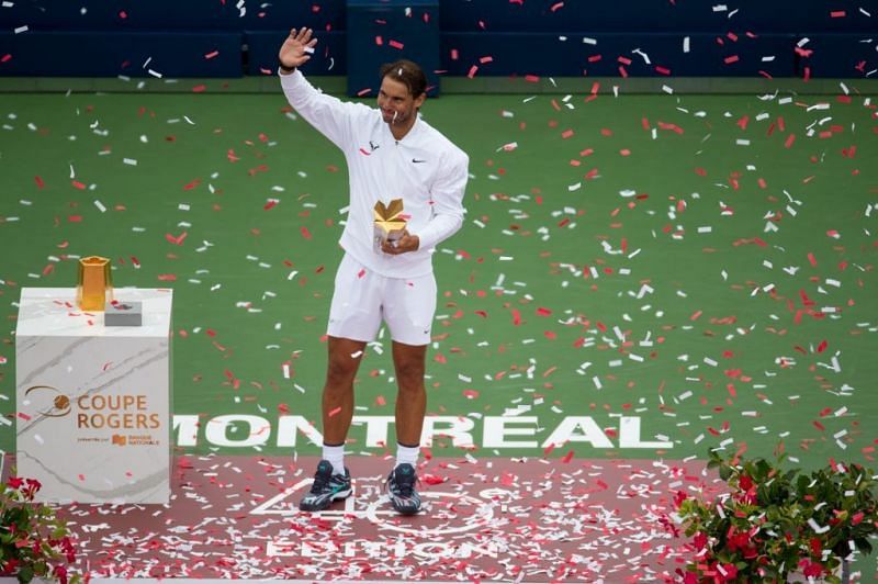 Nadal celebrates his 2019 Coupe Rogers title.