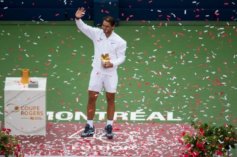 Nadal celebrates his 2019 Coupe Rogers title.