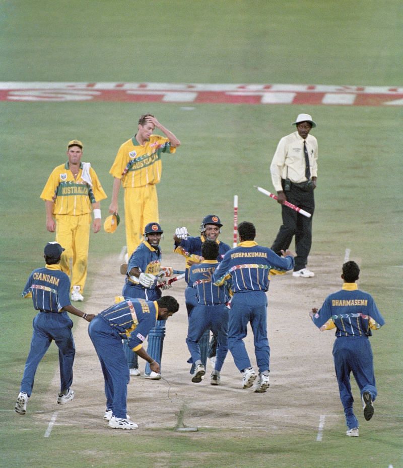 Sri Lanka celebrate winning the 1996 Cricket World Cup Final