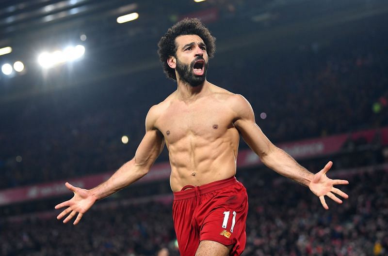 Mohamed Salah rejoices after scoring against Manchester United