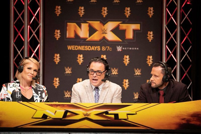 The NXT commentary panel consisting of Beth Phoenix, Mauro Ranallo, and Nigel McGuiness