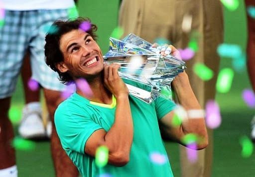 Nadal celebrates his 3rd Indian Wells title in 2013.