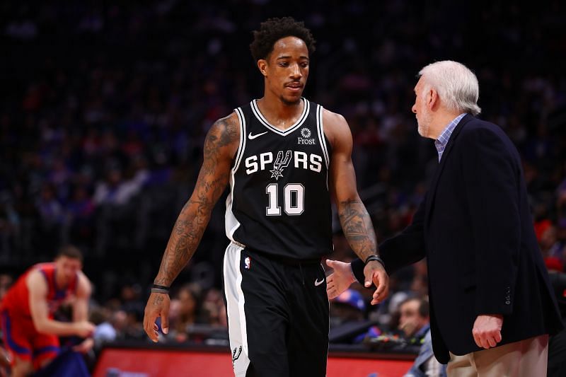 DeMar DeRozan werd in 2018 verhandeld van Toronto Raptors naar de San Antonio Spurs