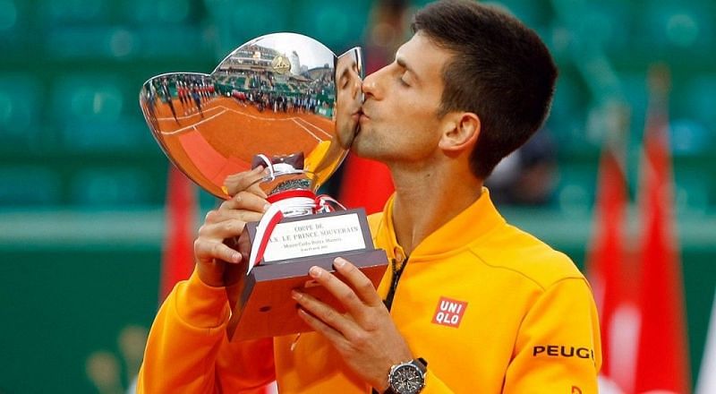 Djokovic celebrates his 2015 Monte Carlo Masters title.