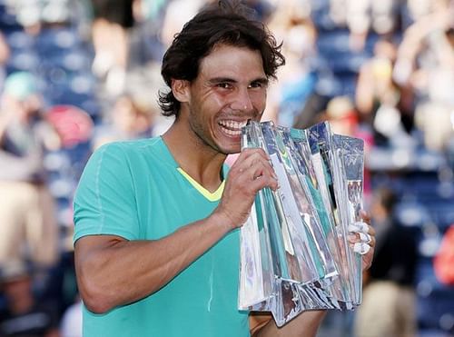 Nadal celebrates his 3rd Indian Wells title in 2013.