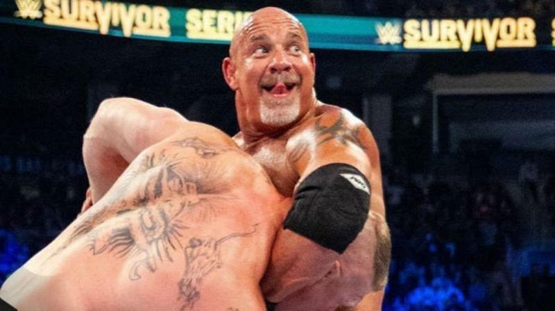 Goldberg hitting the Jackhammer on Brock Lesnar