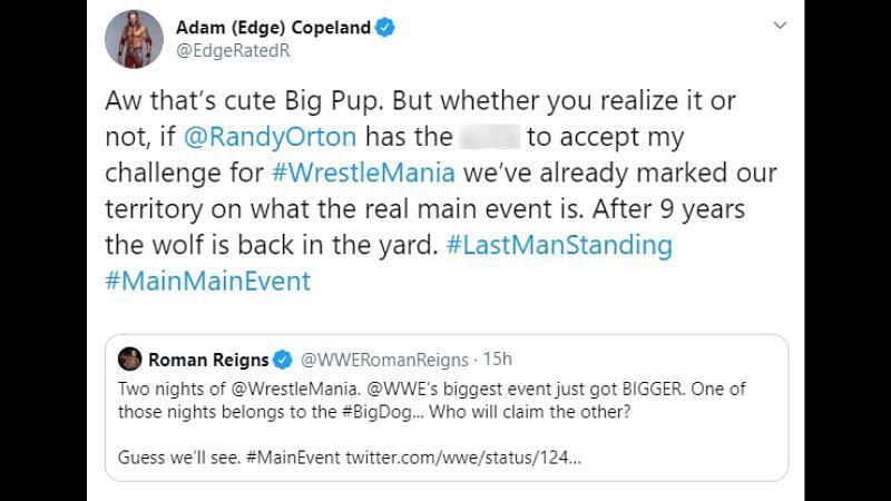 Edge responded to Roman Reigns&#039; tweet