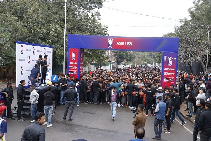 Still from the Dribble-a-thon event in Chandigarh [Image: NBA India Facebook Page]